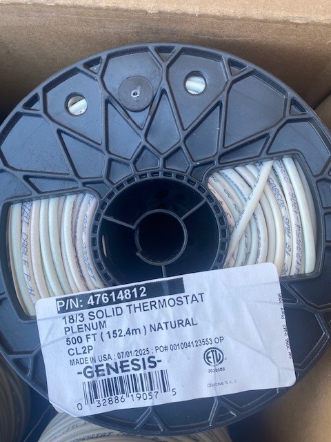 Genesis TWP-18/3 (47614812) Plenum-Rated Solid Thermostat Wire, 500ft Reel