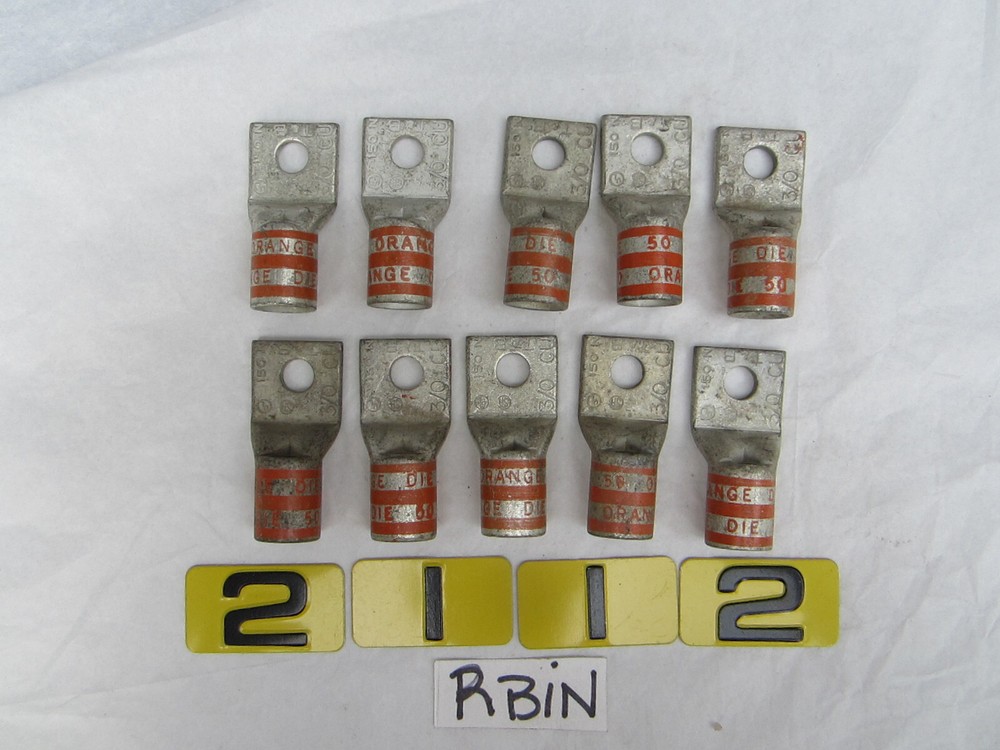 THOMAS & BETTS 3/0CU 150N ORANGE DIE 50 CRIMP LUG 3/8″ HOLE LOT OF 10