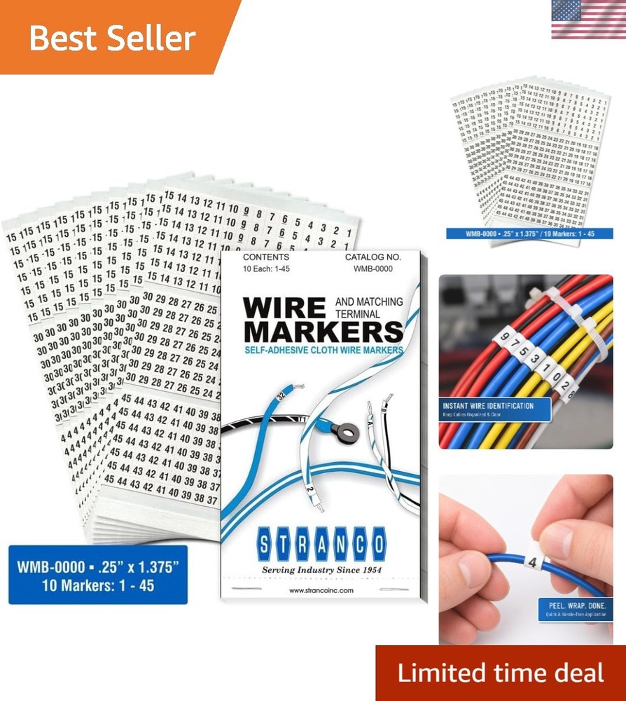 Wire Marker Book Numbered 1-45 for Cable Management, Vinyl-Coated, High-Tack …