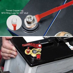 2 PCS Heavy-Duty 10AWG Car Battery Cable Kit 3/8″ Ring Lugs for RV Marine Solar