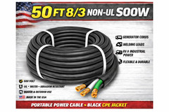 8/3 SOOW Portable Cord 50FT 600V Non UL Black Flexible Cable USA Made