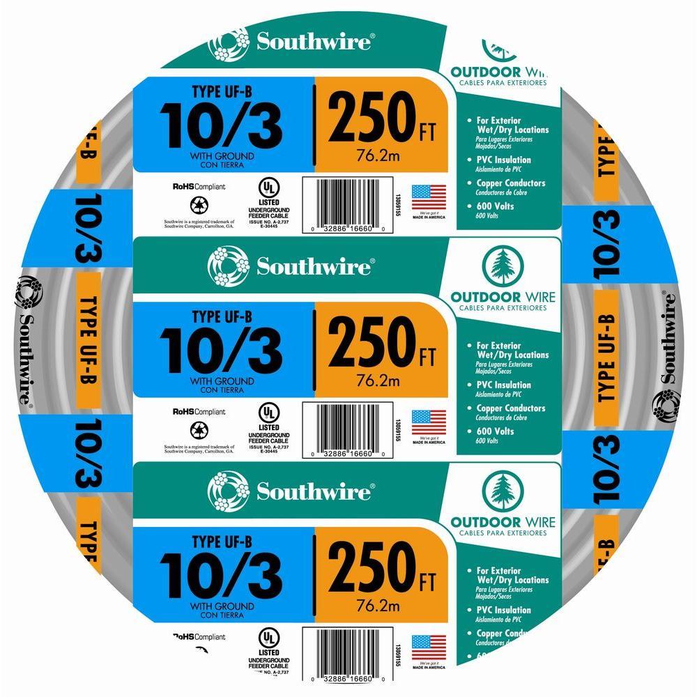 10/3 UF-B x 250′ Southwire Underground Feeder Cable