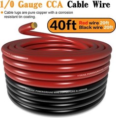 1/0 Gauge Wire Copper Clad Aluminum CCA 40FT AWG 1/0, 20FT-RED/Black