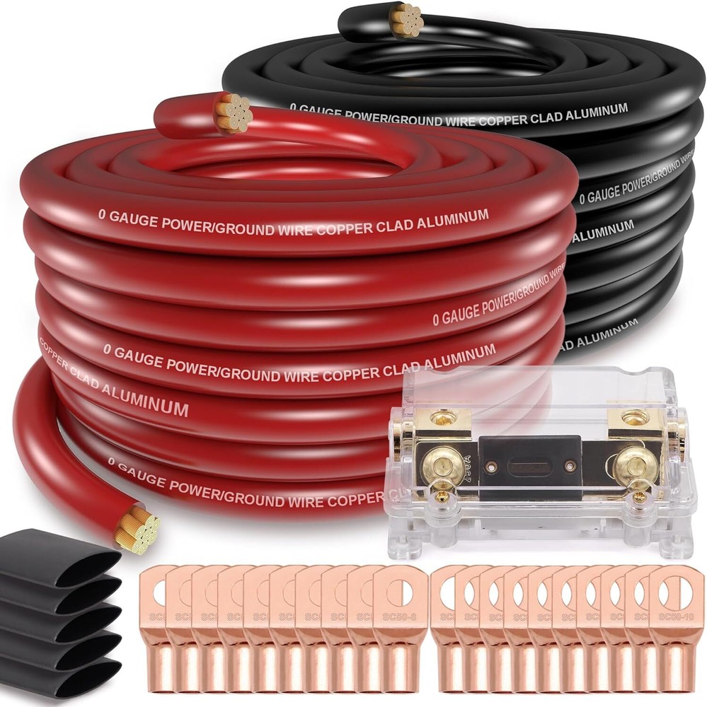 1/0 Gauge Wire Copper Clad Aluminum CAA Car 40ft Red/Black with Fuse Holder