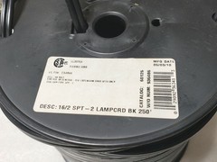 Southwire / Coleman Lamp Cord, Vinyl, 16/2 SPT-2, 300-Volt, Black, 250-Ft.