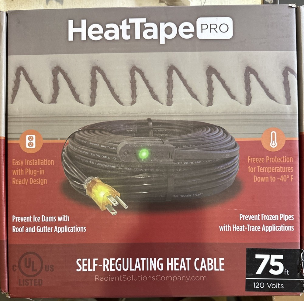 Radiant Solutions Heat Tape Pro 120V 75ft Roof and Gutter Ice Dam Prevention NEW
