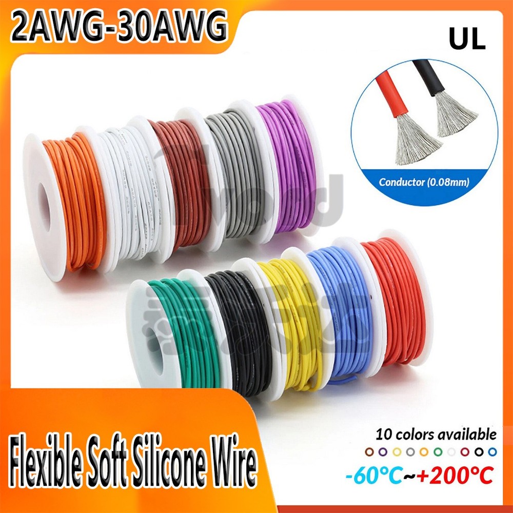 Flexible Soft Silicone Wire Cable 2AWG~30AWG UL High Temp Colorful Tinned Copper