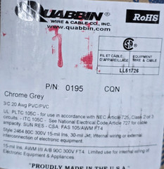 Quabbin 0195 20/3C PLTC Power Limited Tray Cable 105C/300V =Belden 9492 /50ft