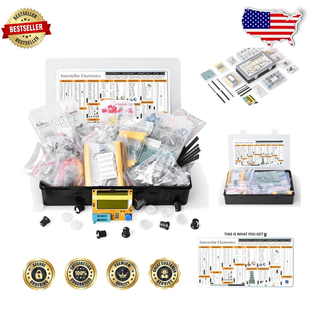 Mega Electronic Component Kit 2200pc: Resistors, Diodes, Capacitors, LCR Tester