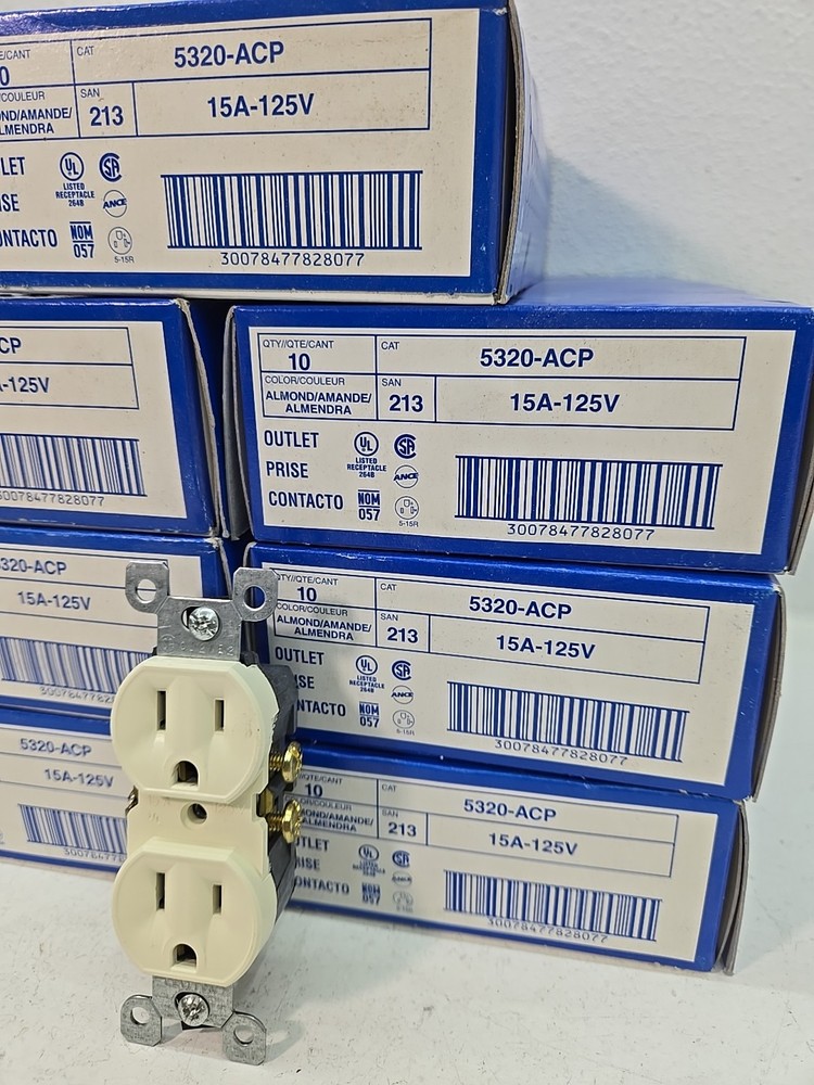 Lot of 69 – Leviton 5320-ACP 15A-125V AC Receptacles Almond Color