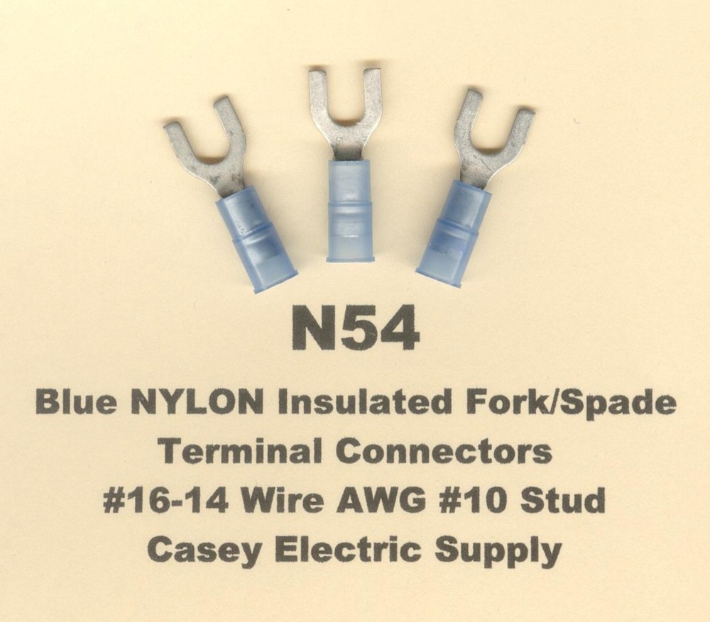 25 Blue NYLON Insulated FORK SPADE Terminal Connector #16-14 Wire Gauge #10 Stud