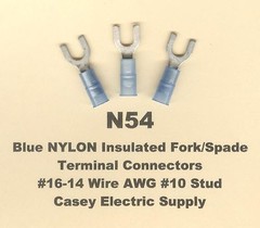 25 Blue NYLON Insulated FORK SPADE Terminal Connector #16-14 Wire Gauge #10 Stud