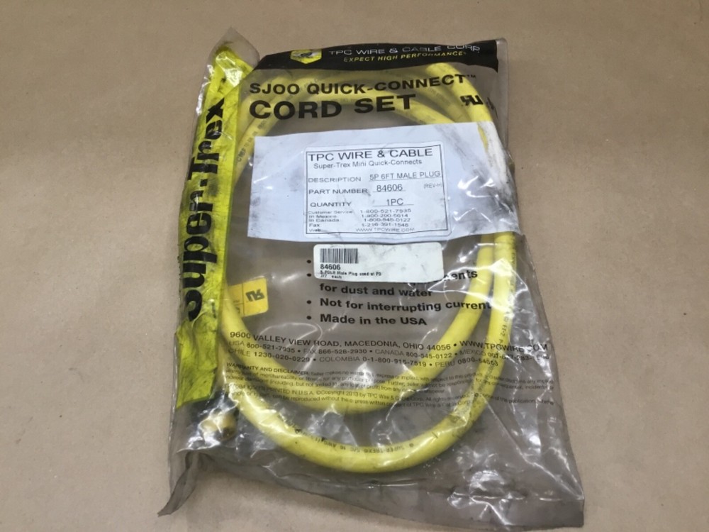 TPC WIRE AND CABLE 84606 QUICK-CONNECT CORD SET 16/5 6FT MALE PLUG 600V #07G14