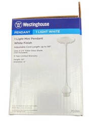 Westinghouse 1 Light Mini Pendant White Finish, Adjustable Cord Length, 70286