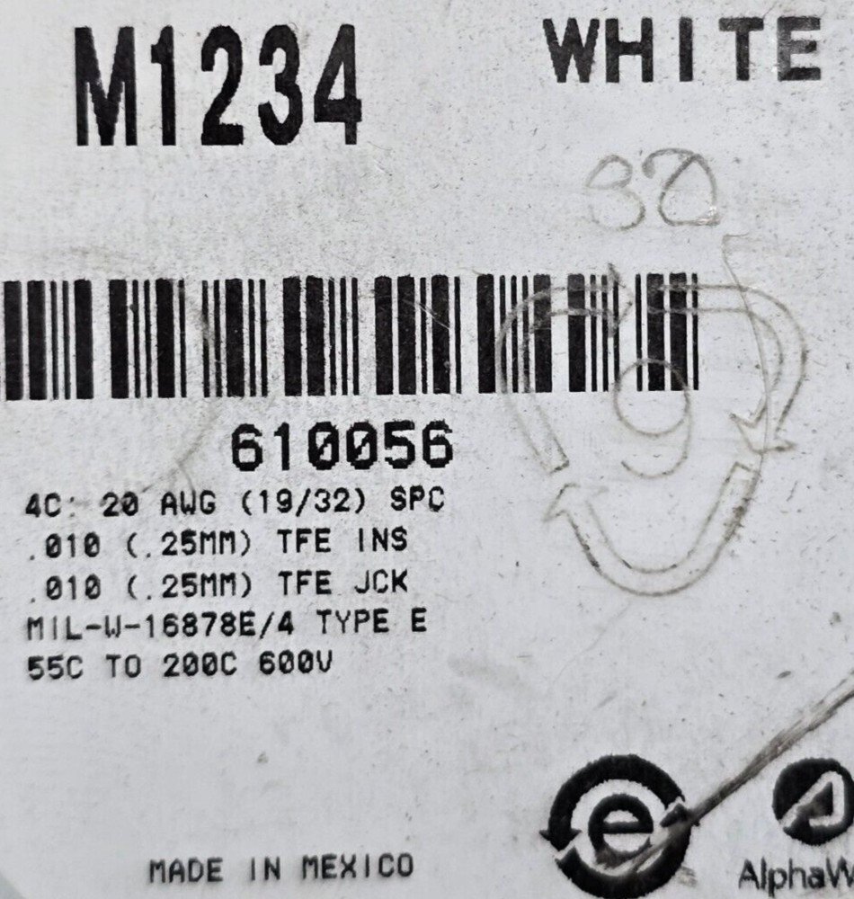 Alpha M1234 20/4C M16878/4 Silver Coated Shielded PTFE Tape Aerospace Cable /1ft