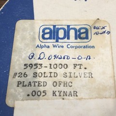 5953 ALPHA WIRE – 1000′ Black – 26awg Solid Silver Plated OFHC Kynar 5mil 1970s