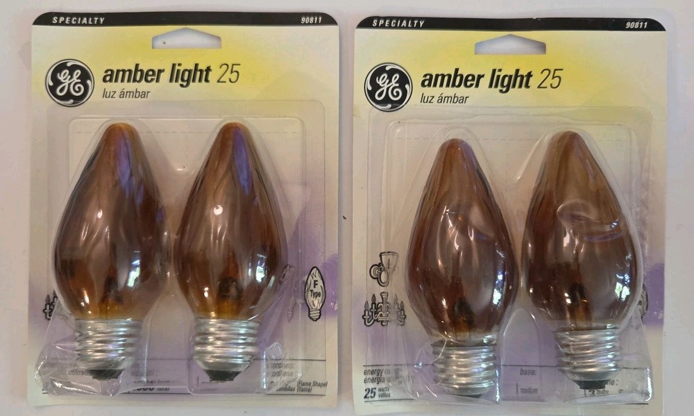 GE 25W Amber Decorative Flame Shape Bulbs Medium Base Lot of 4~ New Old Stock