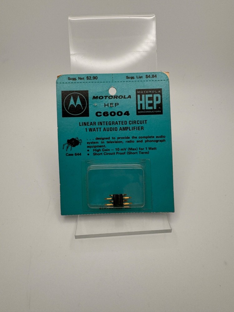 Motorola HEP C6004 Linear Integrated Circuit, 1 Watt Audio Amplifier, NOS