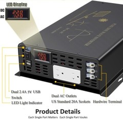 3000 Watt Pure Sine Wave Power Inverter 24VDC to 120VAC 6000W Peak Built-in Soft