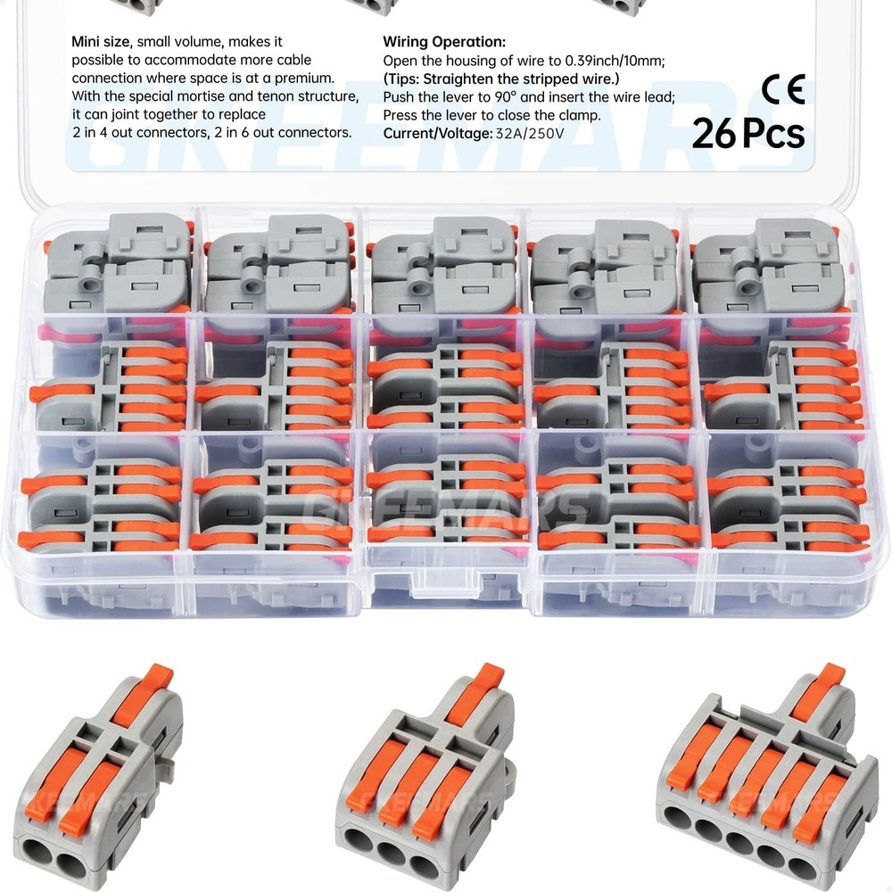 GKEEMARS 26Pcs Compact Splicing Connectors Wire Kit 2, 3 and Clear