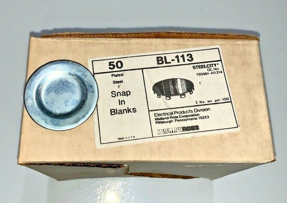 T&B Steel City BL 1″, 1 1/4″, 1 1/2″, 2″ Snap In Conduit Knockout Filler Blank