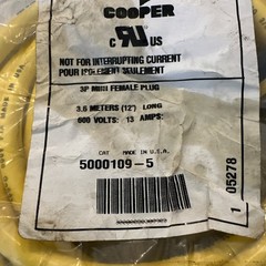 Cooper Crouse Hinds 5000109-5 Cable Cordset 600V 13A NEW + FAST SHIPPING