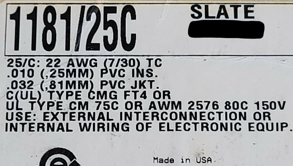 Alpha Wire 1181/25C 22/25C Premium Communication/Control Cable 300V Gray /10ft