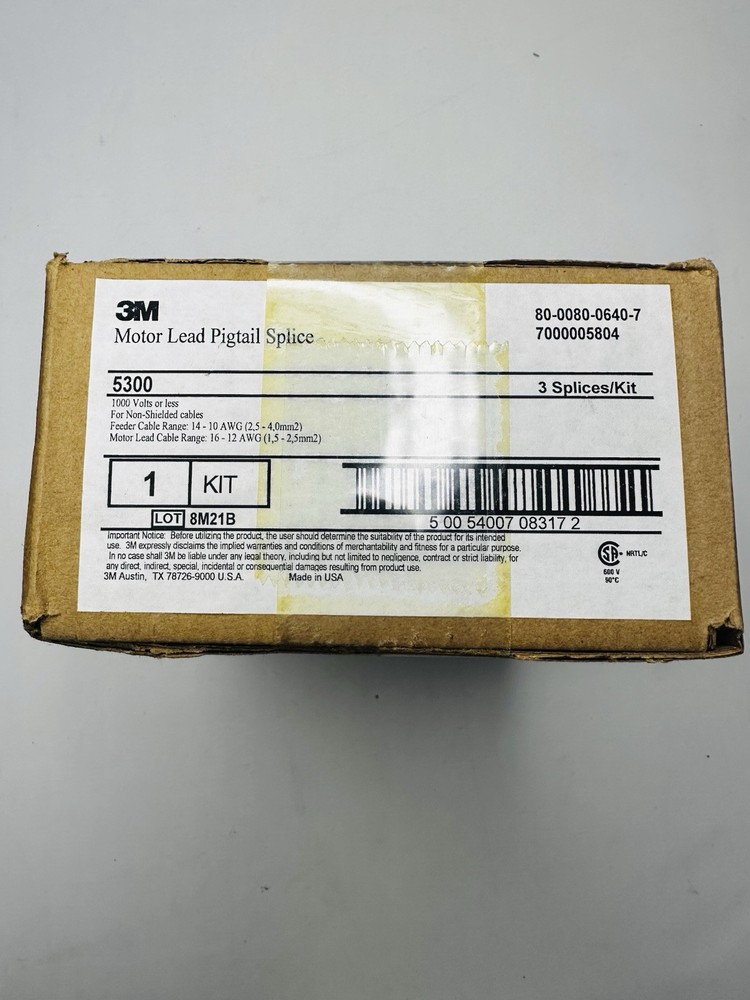 3M Motor Lead Pigtail Splice 80-0080-0640-7, 7000005804, 5300 3 Spices/Kit