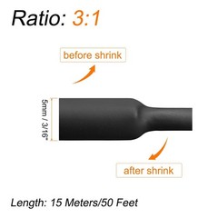 50ft Heat Shrink Tubing, 3:1 Ratio 3/16 Inch Dia Adhesive Lined Dual Wall Black