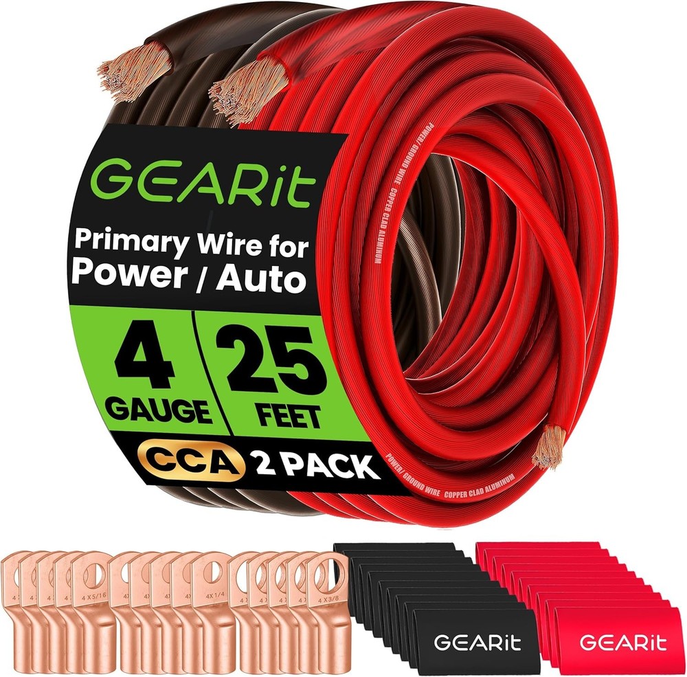 4 Gauge Battery Cable – 4 Gauge Wire Kit with 15 Lugs, 20 Heat Shrink Wrap