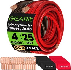 4 Gauge Battery Cable – 4 Gauge Wire Kit with 15 Lugs, 20 Heat Shrink Wrap