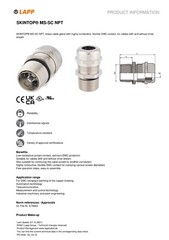 Cable Gland, 1″ NPT, Range 11-21 mm, Nickel-Plated Brass, LAPP SKINTOP Series