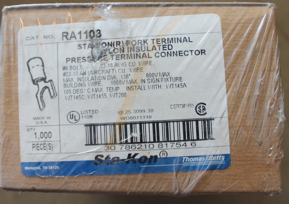Nylon Insulated Fork Terminal Bolt Red Copper Tin Plated RA1103 LOT of 20