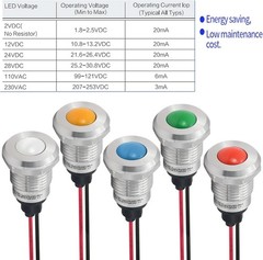 UL Listed 12mm 0.47 LED Indicator Light Indicator Light Waterproof IP67