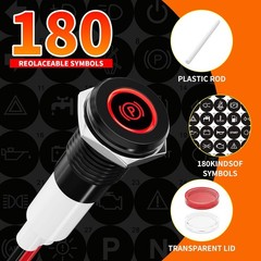2Pcs 10MM 12V LED Metal Indicator Light IP67 Waterproof 180 Changeable Symbols
