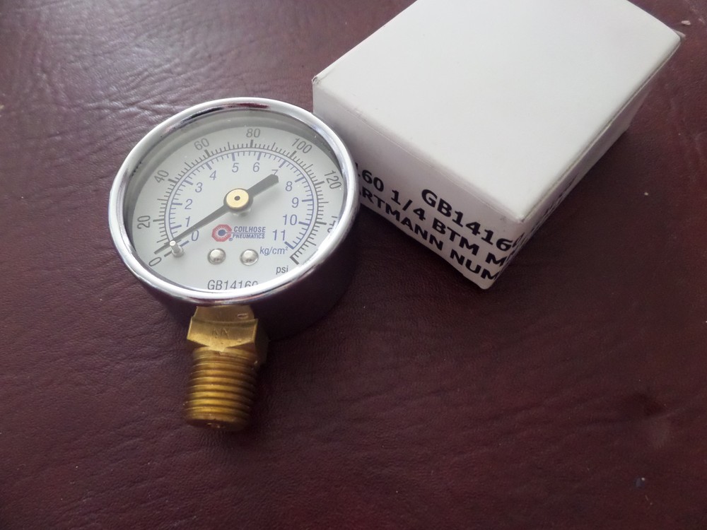 Coilhose, GB14160, Dial Gauge, 1/4 Bottom Mount, 0-160 PSI