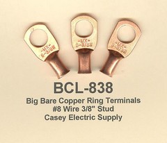 10 Bare Battery COPPER Ring Lug Terminal Connector #8 Wire Gauge 3/8″ Stud MOLEX