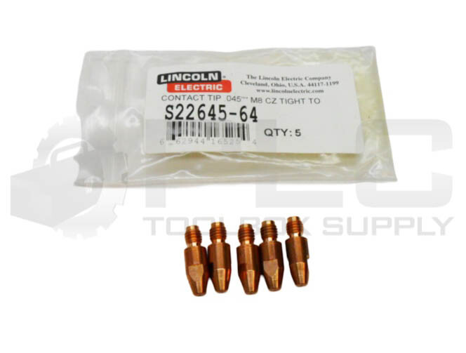 NEW BAG OF 5 LINCOLN ELECTRIC S22645-64 CONTACT TIP .045″ M8 CZ TIGHT TO