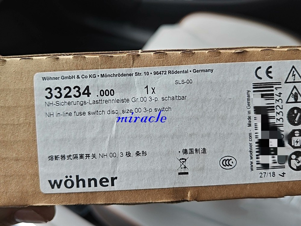 1PC 160A Bar Fuse Type Disconnect Switch Wohner 33234000 brand new
