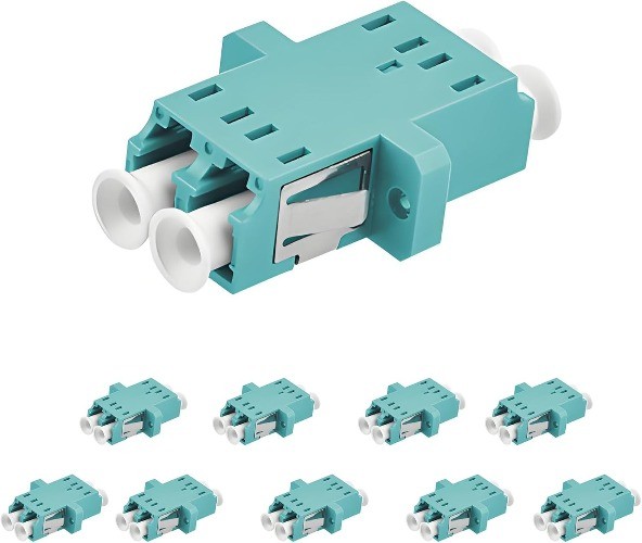 LC LC UPC Duplex Multimode Fiber Optic Adapter Coupler OM3 Aqua 10 Pack Data