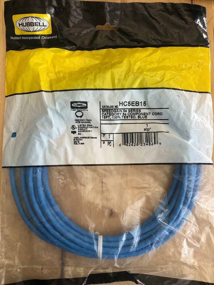 HUBBELL HC5EB15 Patch Cord, Cat5e 15Ft Blue Brand New Speedgain 5e