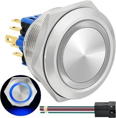 30mm Latching Push Button Switch Big Head Blue DPDT Waterproof IP67 Blue