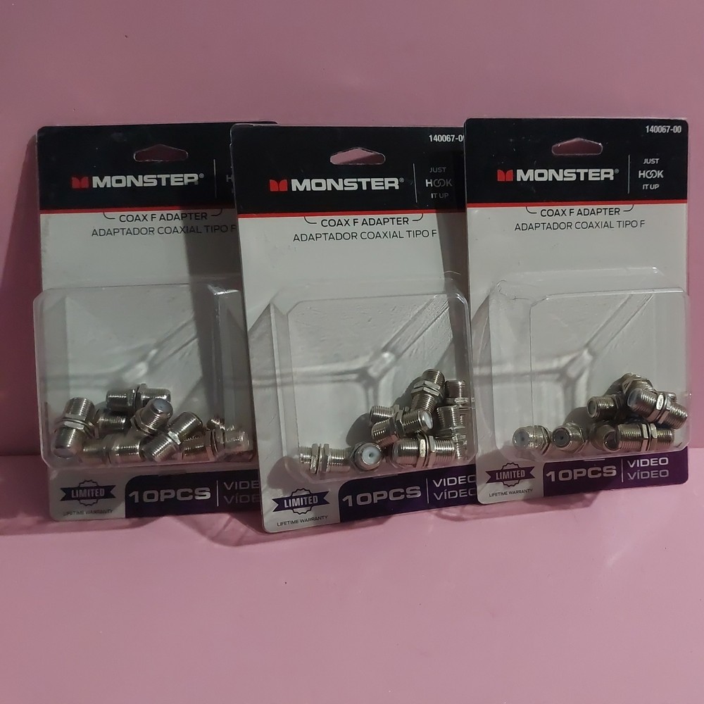 3 packs Monster Just Hook It Up Double Female Coax F Adapter 75 ohm 900 MHz NEW