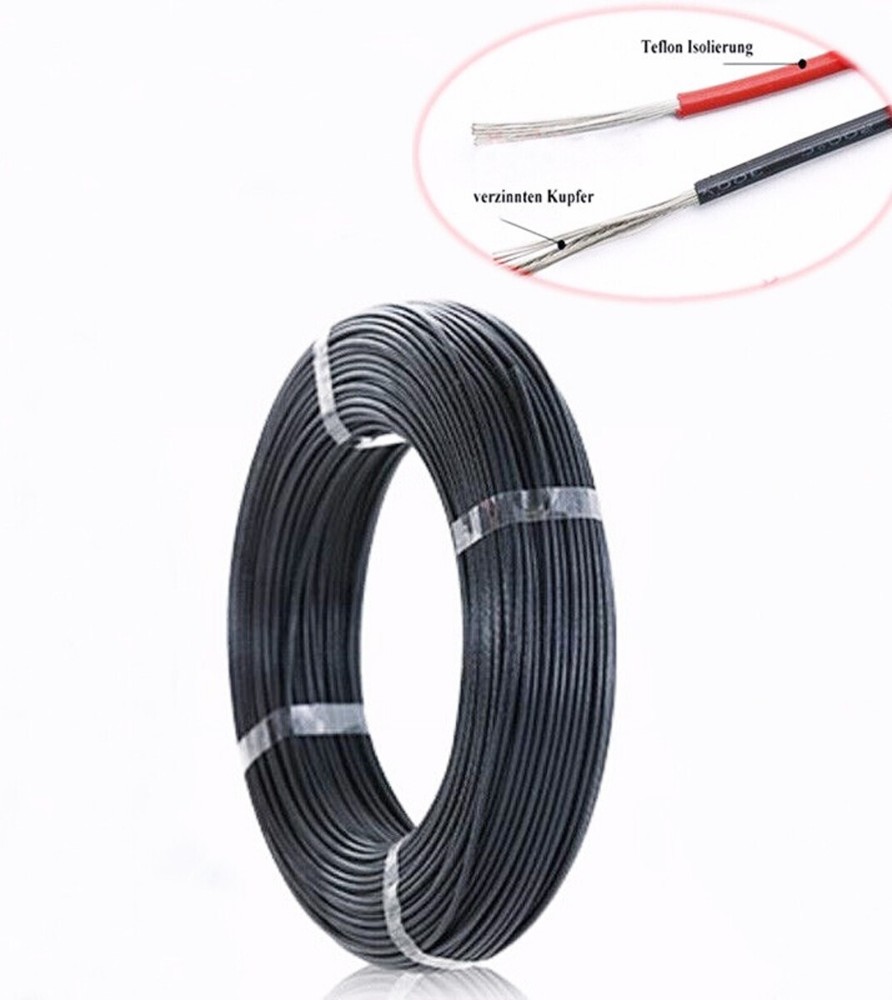 Black 200°C HIGH TEMP PTFE Wire Cable Cord Tin Plated Copper UL1332 12~28AWG