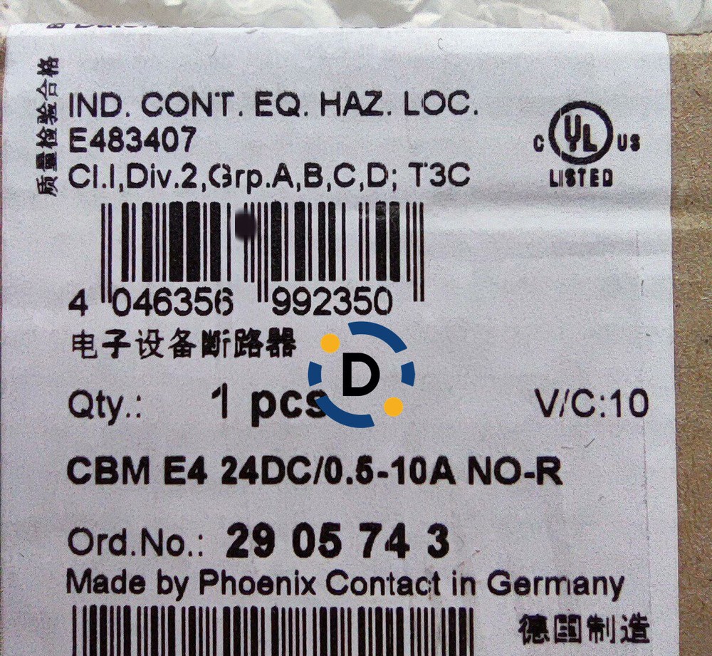 New PHOENIX 2905743 CBM E4 24DC/0.5-10A NO-R Equipment circuit breaker