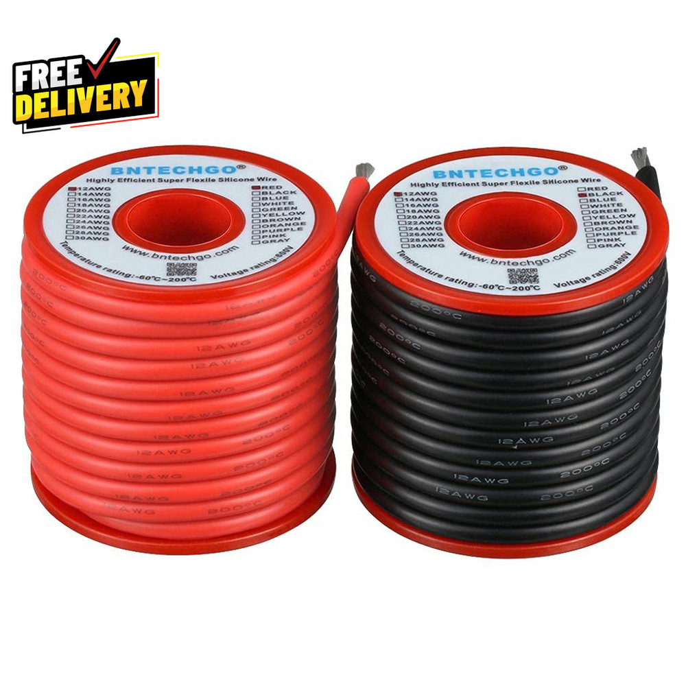 12 Gauge Silicone Wire Spool Red and Black Each 25Ft Flexible 12 AWG Str…..