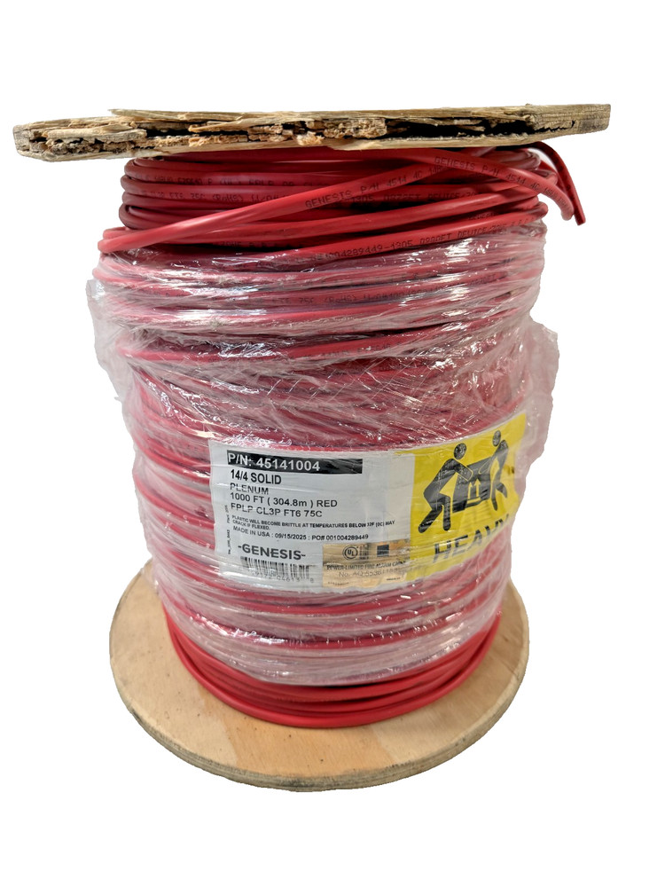 Honeywell Genesis Plenum 14/4 Solid Wire Unshielded Cable 1000Ft 45141004 Red