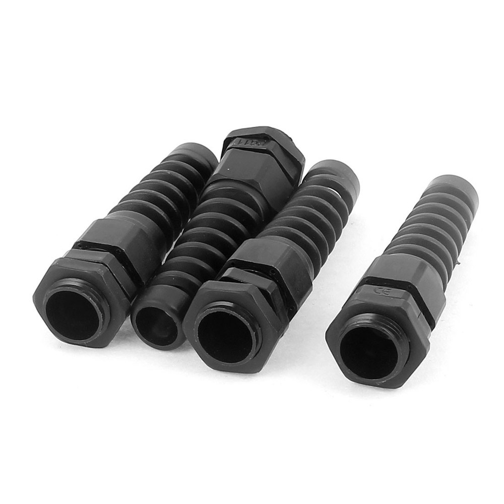 4Pcs Waterproof Adjustable PG11 5-10mm Spiral Cables Gland Black