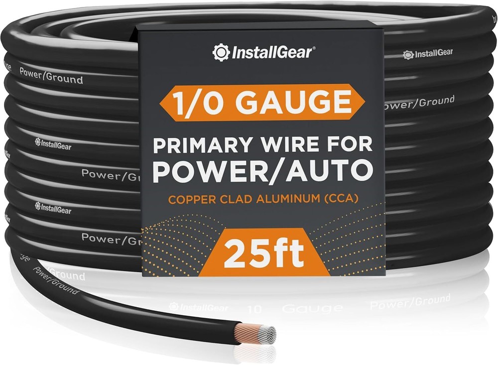 InstallGear 1/0 Gauge Wire (25ft) Copper Clad Aluminum CAA – Primary Black