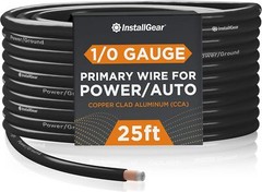 InstallGear 1/0 Gauge Wire (25ft) Copper Clad Aluminum CAA – Primary Black